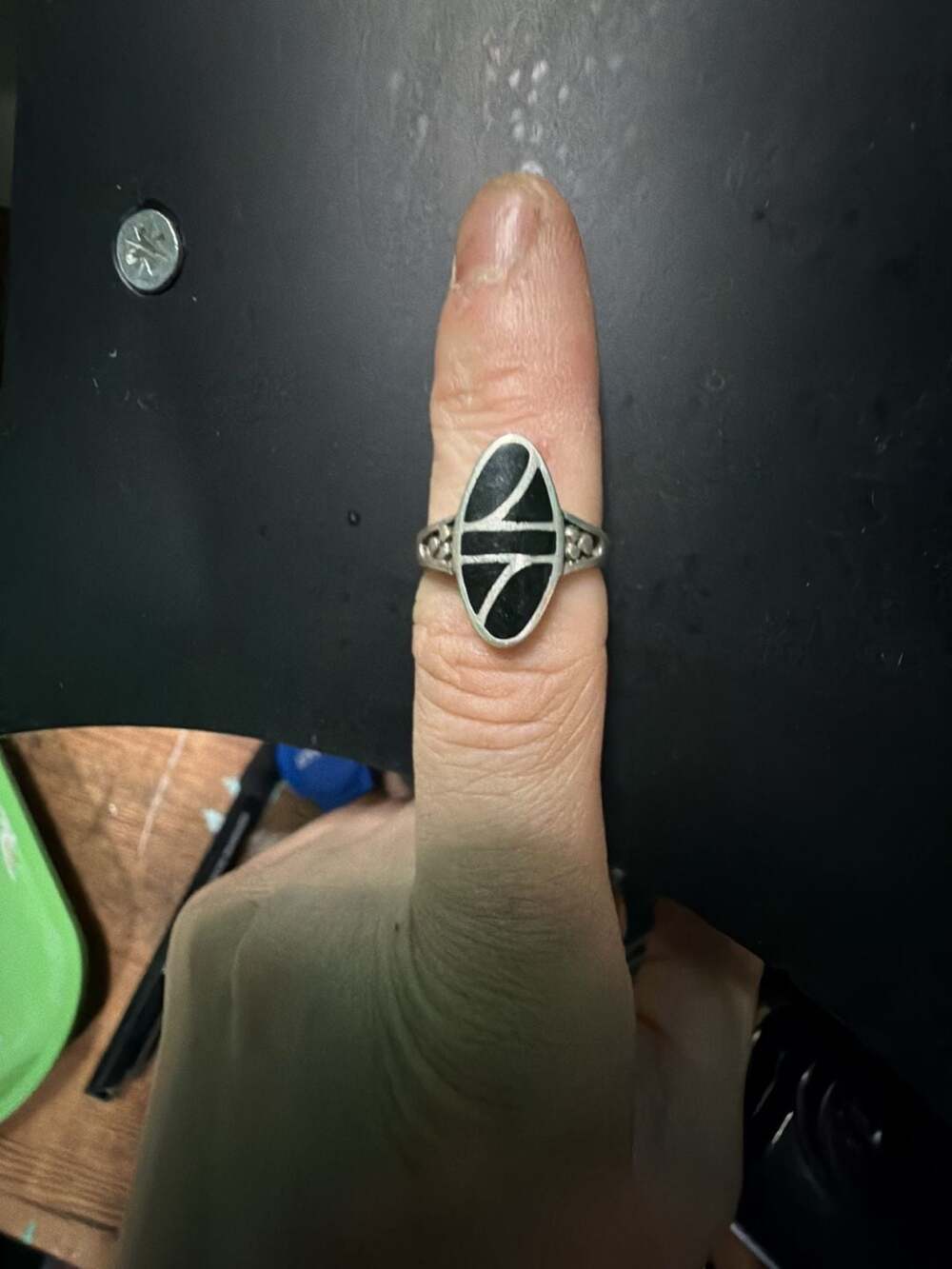 Vintage Southwestern Sterling Silver 925 Black Onyx Inlay Oval Ring
